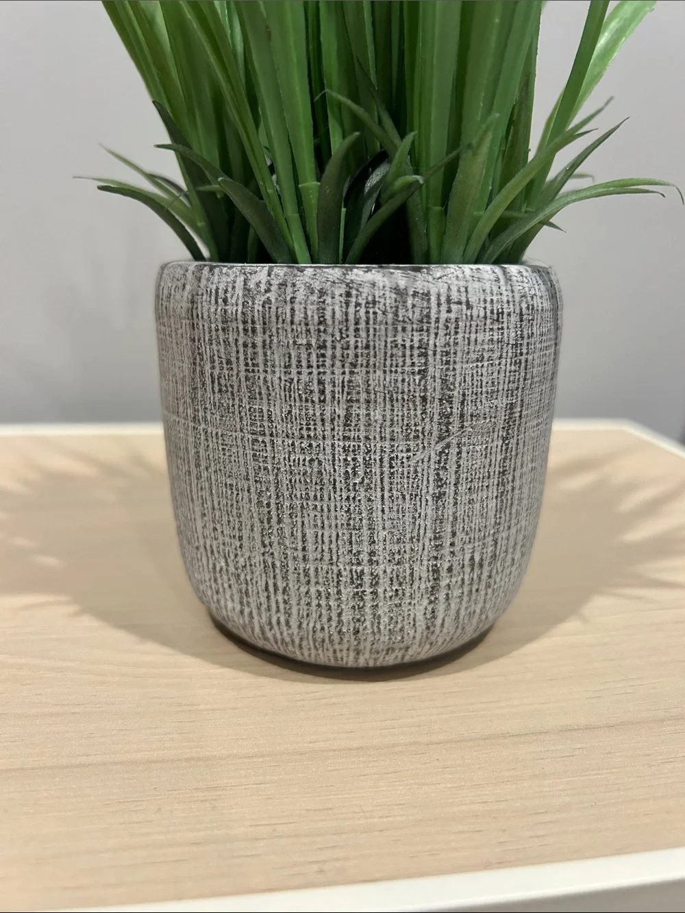 Artificial Green Grass Plant in Gray Textured Ceramic Pot